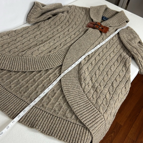 Ralph Lauren Blue Label Sz M Wool/Cashmere Shawl Neck Cardigan Taupe Buckle - Picture 9 of 12